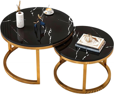 Set de 2 Mesas de Centro Circulares Anidadas Bluelander 61 y 46 cm con Estructura de Acero – Mesa Auxiliar Moderna para Sala u Oficina