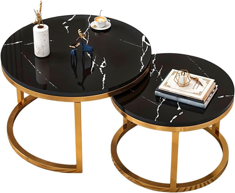 Set de 2 Mesas de Centro Circulares Anidadas Bluelander 61 y 46 cm con Estructura de Acero – Mesa Auxiliar Moderna para Sala u Oficina
