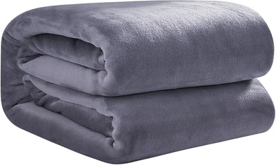 Bluelander Cobija Individual Franela - 100% Poliéster Ultrasuave Gris