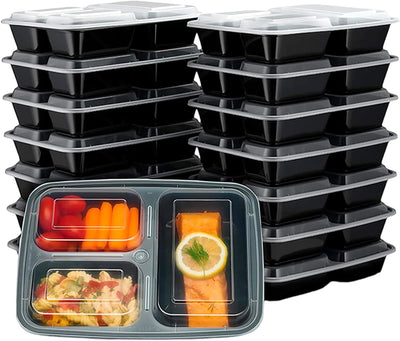 Bluelander Set de 20 Contenedores para Alimentos con 3 Divisiones, Herméticos, Reutilizables y Sin BPA