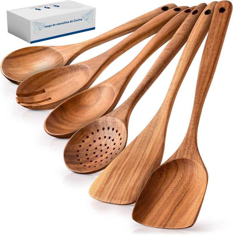 Bluelander Juego de 6 Cucharas de Madera para Cocina