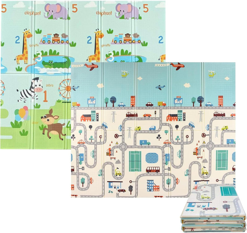 Bluelander "Tapete Plegable para Bebé de Espuma XPE, 2 m x 1.5 m, Diseño Ciudad y Animales"
