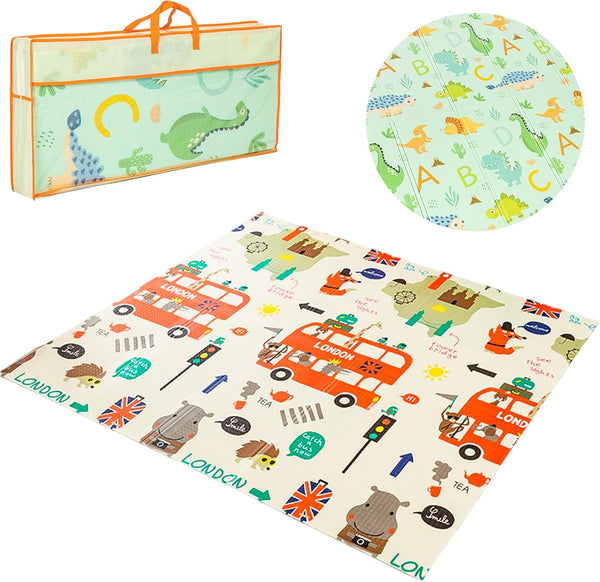 Bluelander "Tapete Plegable para Bebé de Espuma XPE, 2 m x 1.5 m, Diseño Ciudad y Animales"