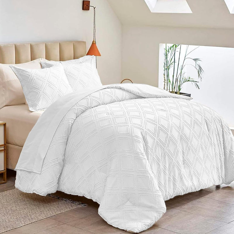 Bluelander Juego de Funda Duvet , Microfibra Suave, Cierre con Botones, Diseño de Rombos + 1 Funda de Almohada