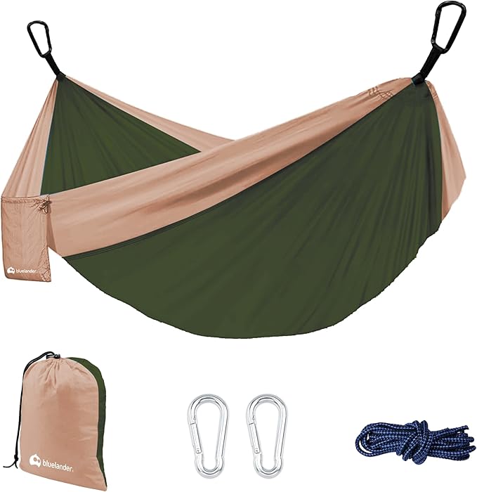 Bluelander Hamaca Portátil de Nailon para Camping con Correas (Verde/Azul)