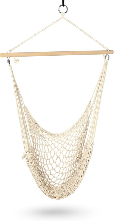 Bluelander Hamaca Colgante Algodón - Silla con Soporte Madera 150kg Interior/Exterior