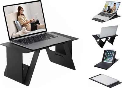 Bluelander Soporte Plegable para Laptop y Tablet de Cuero PU, Ajustable y Resistente para Oficina y Hogar