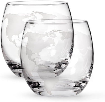 Bluelander Set de Vasos de Whisky con Diseño de Mapa, Vidrio Grueso 400 ml