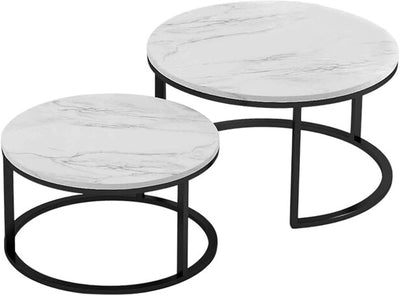 Set de 2 Mesas de Centro Circulares Anidadas Bluelander 61 y 46 cm con Estructura de Acero – Mesa Auxiliar Moderna para Sala u Oficina