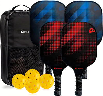 Bluelander Set Pickleball: 4 Paletas, 4 Pelotas y Estuche – Raquetas de Fibra de Vidrio para Hombre y Mujer