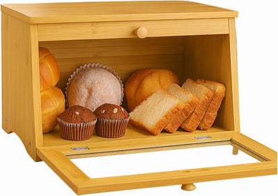 Panera de Bambú Bluelander 28×38×21 cm con Ventana Frontal y Estilo Moderno