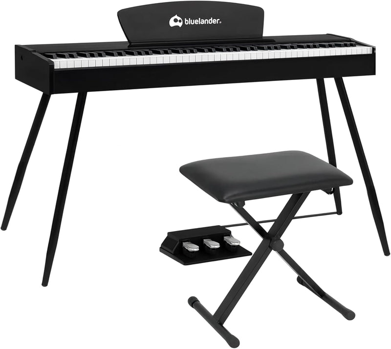 Piano Digital Bluelander 88 Teclas con 3 Pedales, Atril y Banco Ajustable
