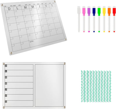 Bluelander Set 2 Pizarrones Magnéticos 30x40cm - Mensual y Semanal para Refrigerador