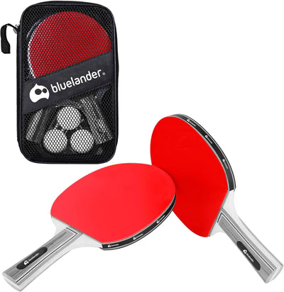 Bluelander Set Ping Pong - 2 Raquetas 3 Pelotas con Funda Portátil