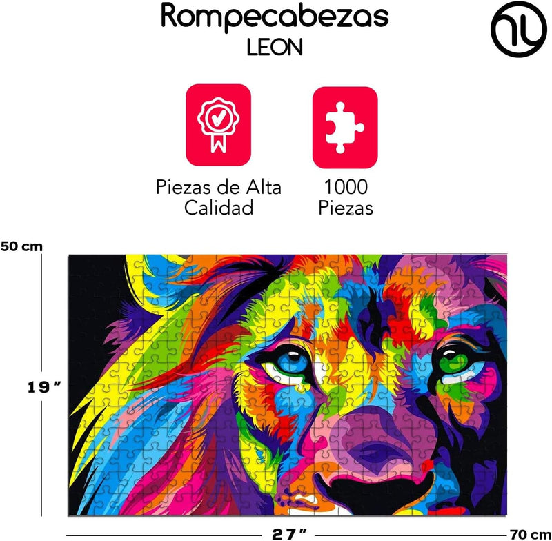 hanylish Rompecabezas de 1000 Piezas para Toda la Familia, Diseño León de Colores, Calidad Premium, Multicolor, Tamaño Perfecto de 70 x 50 cm (Largo x Ancho) (León de Colores)