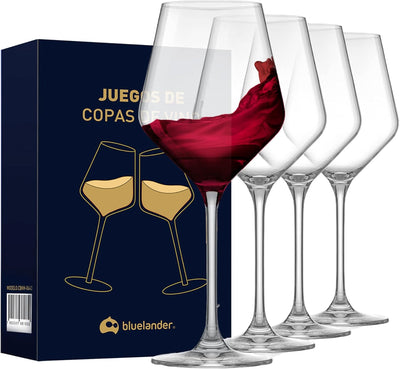 Bluelander Set 4 Copas de Vino 420ml - Cristal Sin Plomo
